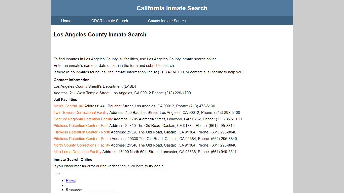 Los Angeles County Inmate Search