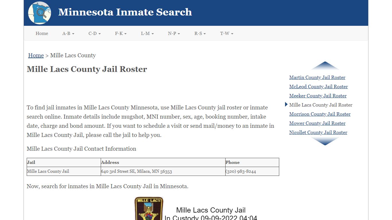 Mille Lacs County Jail Roster - Minnesota Inmate Search